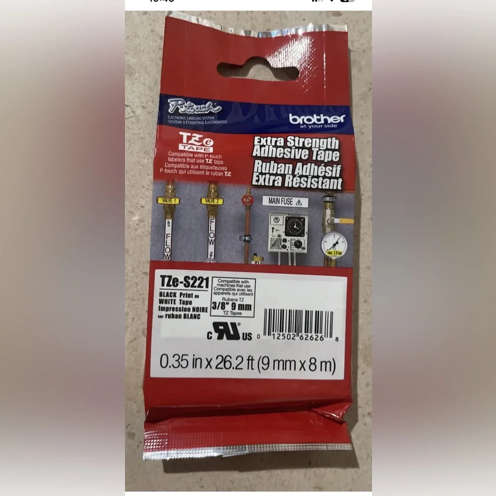 Brother TZeS221 Industrial Label Tape White TZS-221 fits PT-7600 3/8” 9 MM NEW!